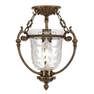 Brass Finish Etched Glass 11" Wide Ceiling Light Fixture   #G6512