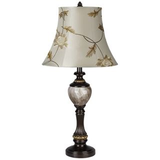 Faux Marble Font Sage Floral Shade Bronze Table Lamp   #X2724 V7010