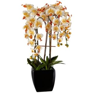 Potted Black Ceramic 27 3/4" High Faux Orange Orchid   #X9517