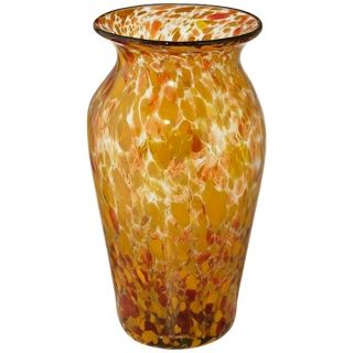 Large Inferno Orange and Red Confetti Spanish Glass Vase   #W3932