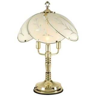 Flower Etched Glass Shade Touch Table Lamp with Key Finial   #32889