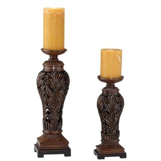 Set of 2 Possini Flora Carved Pillar Candle Holders   #X1964