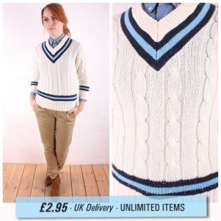 Vintage Cream Cable Chunky Knit Cricket Sweater Jumper 10