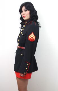 Vtg Military Marines Dress Blues Brass Button Blk Sgt Pepper Uniform