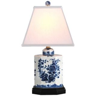 Floral Blue and White Rectangle Shade Porcelain Table Lamp   #V2488