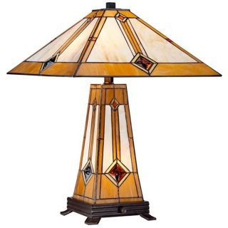 Mission Gold Tiffany Style Table Lamp with Night Light   #W7857