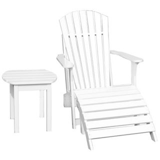 Set of 3 White Adirondack Chair Footrest and Side Table   #T5980