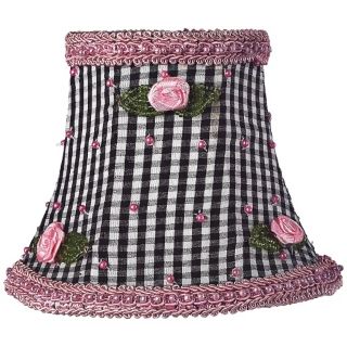 Black Checkered Silk Shade with Rosebuds 3x5x4.25 (Clip On)   #Y4110