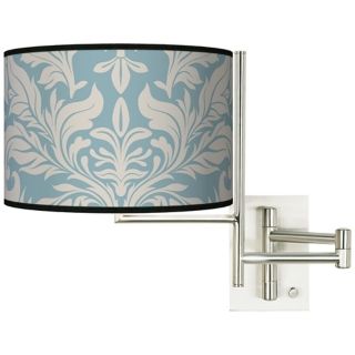 Tempo Ivory Blue Tapestry Plug in Swing Arm Wall Light   #K1148 K4481