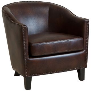 Charles Studded Brown Bonded Leather Club Chair   #W7380
