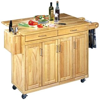 Natural Finish Wood Top Kitchen Cart with Breakfast Bar   #U0384