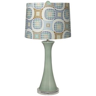 Paper Weave Shade Tapered Seafoam Column Ceramic Table Lamp   #T5901 T6522