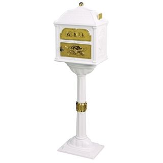 Classic White and Brass Mailbox With Pedestal   #78041