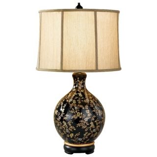 Black and Gold Floral Hand Painted Porcelain Lamp   #P4415