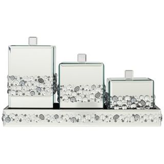 Jeweled Mirror Canisters 4 Piece Bathroom Accessory Set   #X0097