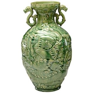 Large Green Apple Singapore Dragon Vase   #V1502
