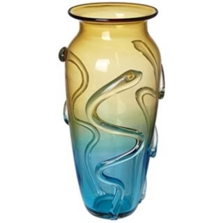 Large Multi Color Hand Made Glass Vase   #V3888