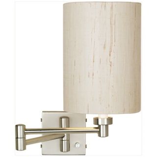 Brushed Steel Ivory Cylinder Shade Plug In Swing Arm Wall Lamp   #20762 00184
