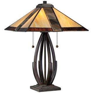 Quoizel Destiny Bronze Glass Shade Table Lamp   #V9546