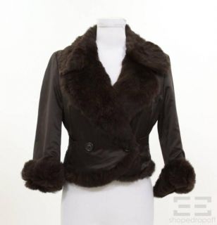 June Brown Satin Rabbit Fur Jacket Size Small
