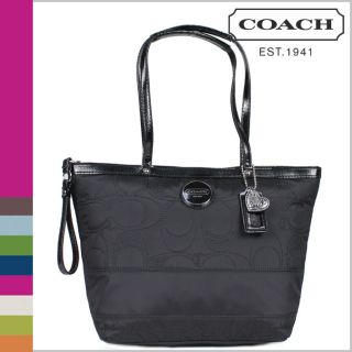 NWT Black Coach Signature Stitch Nylon Purse Pocket Tote Bag & Heart