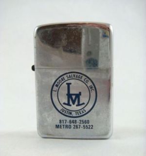 Vintage L Moore Salvage Co Inc Justin Texas Park Lighter Murfeesboro