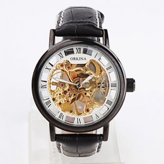 USD $ 21.99   Mens Hollow PU Leather Automatic Analog Wrist Watch