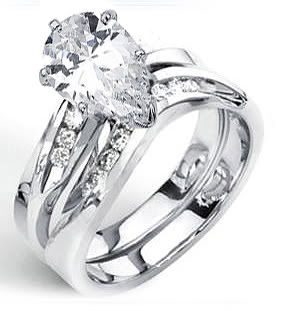 04 Ct Pear Cut Genuine Diamond Engagement Wedding Ring Band Set 14k