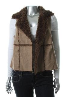 Karen Kane New Taming Topaz Brown Faux Fur Outerwear Vest Plus 0X BHFO