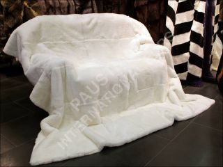 590 Double Rex Rabbit Fur Blanket Natural White Real Fur Rug Genuine