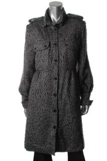 Karl Lagerfeld New Black Textured Plaid Cuffed Sleeve Button Front
