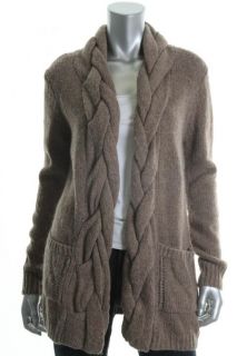 Karen Kane New Brown Cable Knit Front Pockets Open Front Sweatercoat L
