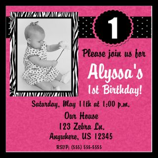 Babies Flat Cards  Pink Zebra Birthday Invite 5.25 x 5.25 Flat Cards