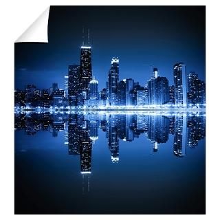 Wall Art  Wall Decals  Chicago skyline by night
