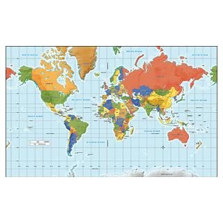 World map, physical with country labels Poster