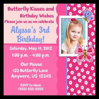 butterfly pink invitation 5 25 x 5 25 flat cards