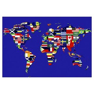 Wall Art  Posters  World map covered with flags of