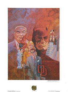 GRAY MORROW rare DAREDEVIL painted art SIGNED gold 1988 NM 18 x 24