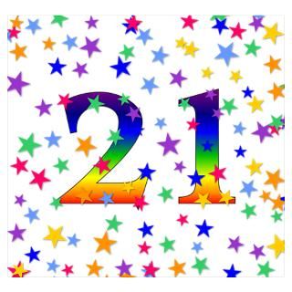 Wall Art  Posters  Rainbow Stars 21st Birthday