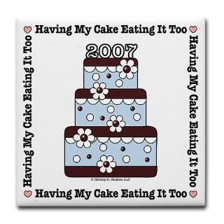 2007 Wedding Gift Cake Blue Brown Tile Coaster
