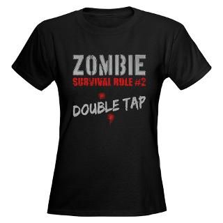 Rule 2   Double Tap Womens Dark T Shirt  Zombie Rule #2 Double Tap