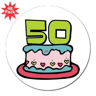 50th Birthday Cake 3 Lapel Sticker (48 pk)  50 Year Old Birthday