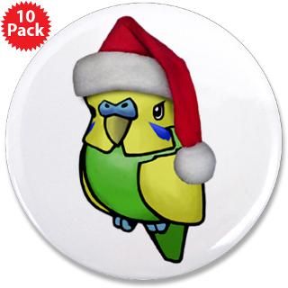 Gifts  Animal Art Buttons  Christmas Budgie 3.5 Button (10 pack