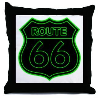 Route 66 Neon   Green Throw Pillow