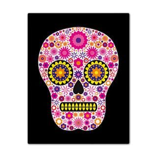 Black Gifts  Black Bedroom  Pink Mexican Flower Skull Twin Duvet