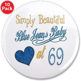69 Gifts  69 Buttons  Blue Jeans 69th 3.5 Button (10 pack)