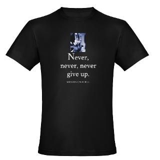 Never, never, never give up. Winston Churchill quotation, with photo