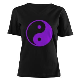 Purple Yin Yang Womens V Neck Dark T Shirt