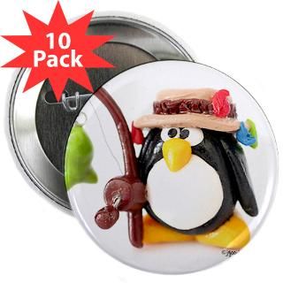 Clay Fishing Penguin 2.25 Button (10 pack)