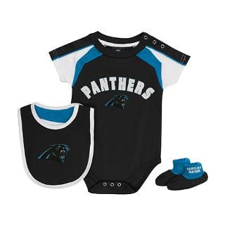 Carolina Panthers Newborn Black Team Creeper, Bib, Bootie Set